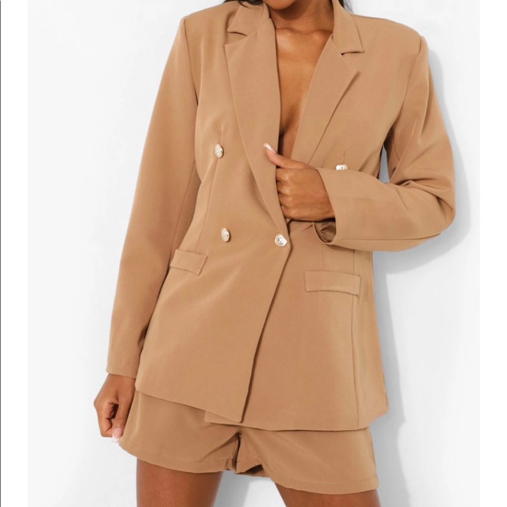 Tailored Gold Button Blazer and Shorts Suit Set